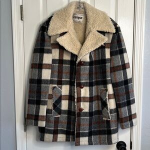 Vintage Campus plaid shearling men’s jacket 44